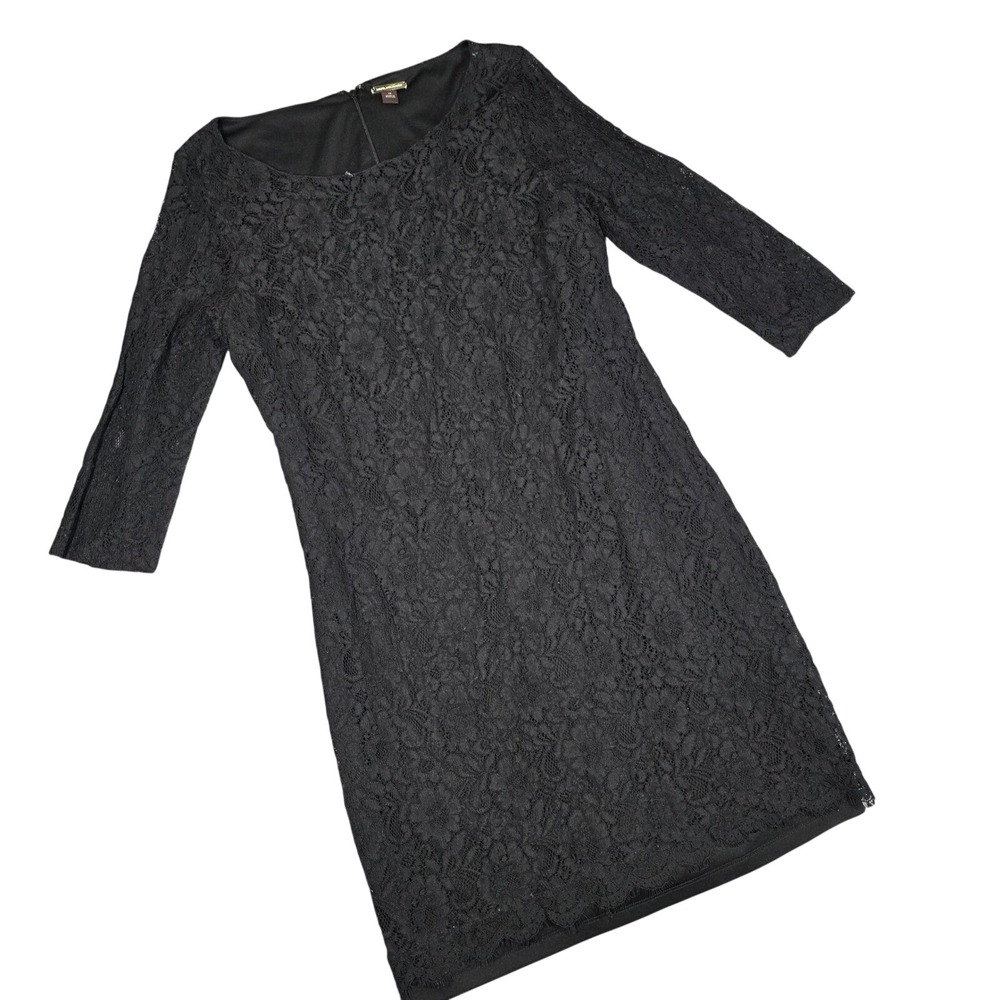 Dana Buchman Little Black Dress Lace sz 12 Floral Cocktail Whimsigoth Romance - Picture 1 of 7